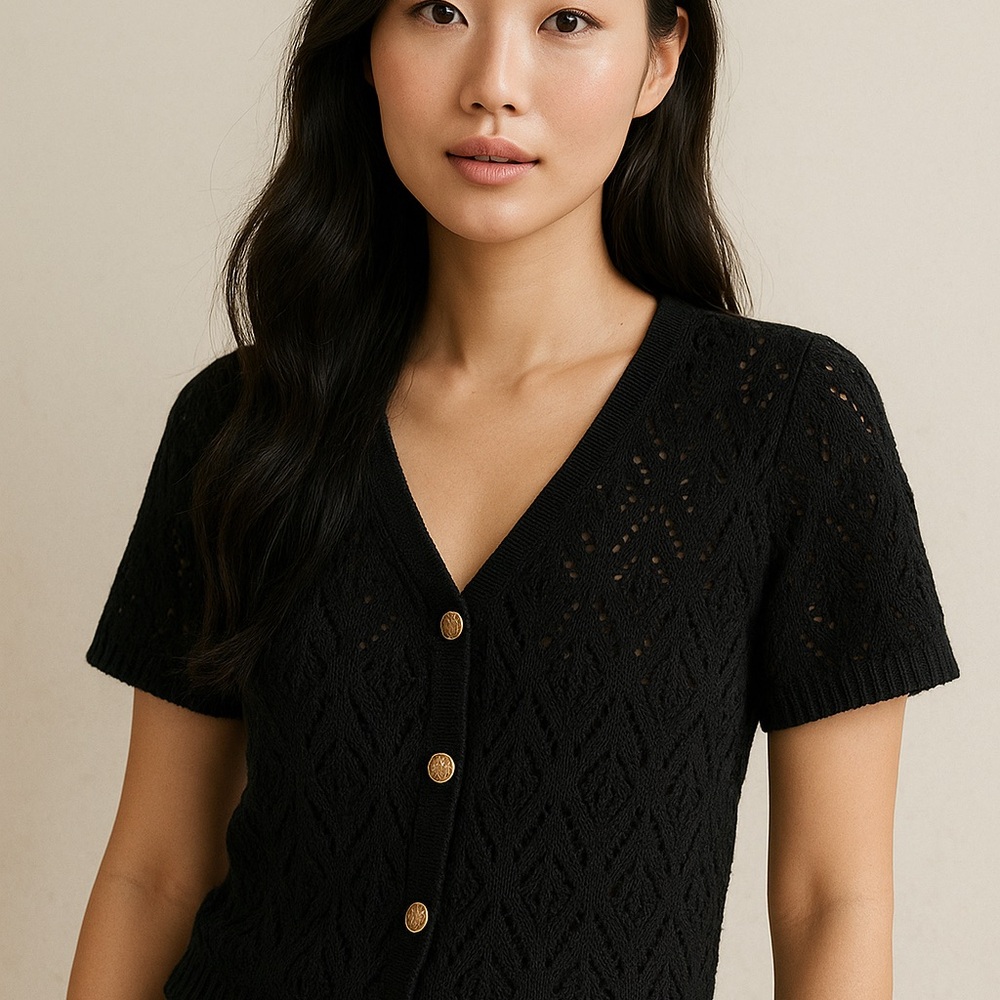 Elegant Black Short Sleeve Sweater